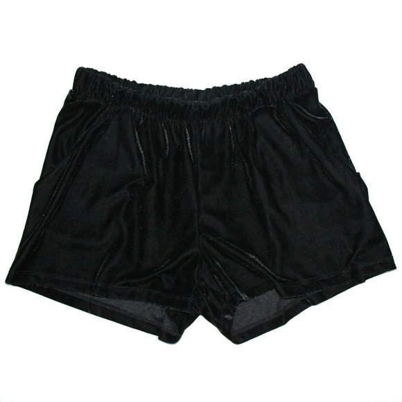 Fuzzy VELOUR Black Shorts w pockets Womens M Stretch Waist Summer Fun Sexy Cute - Picture 1 of 10